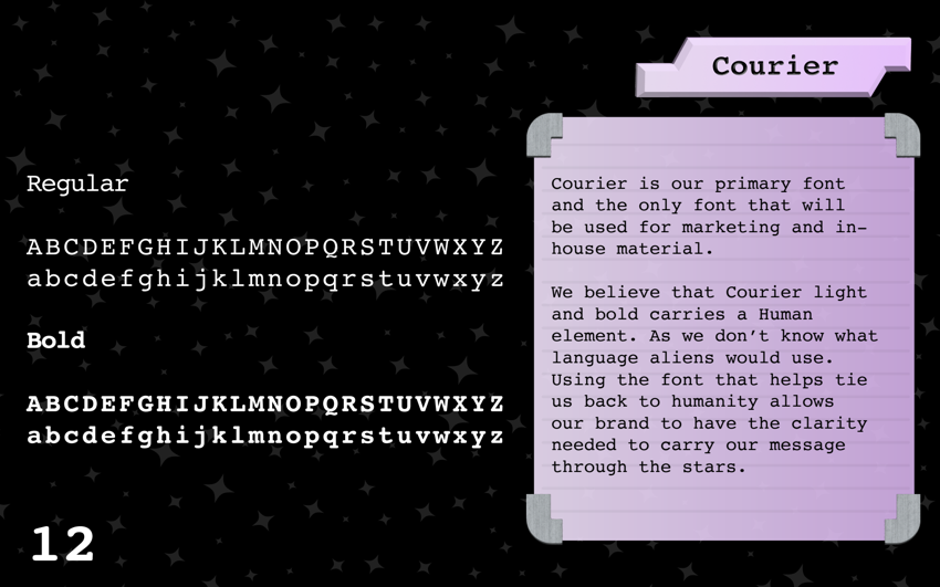 Original guide page documenting Courier typography