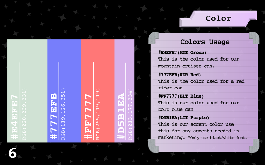 Original guide page defining the flavor color palette