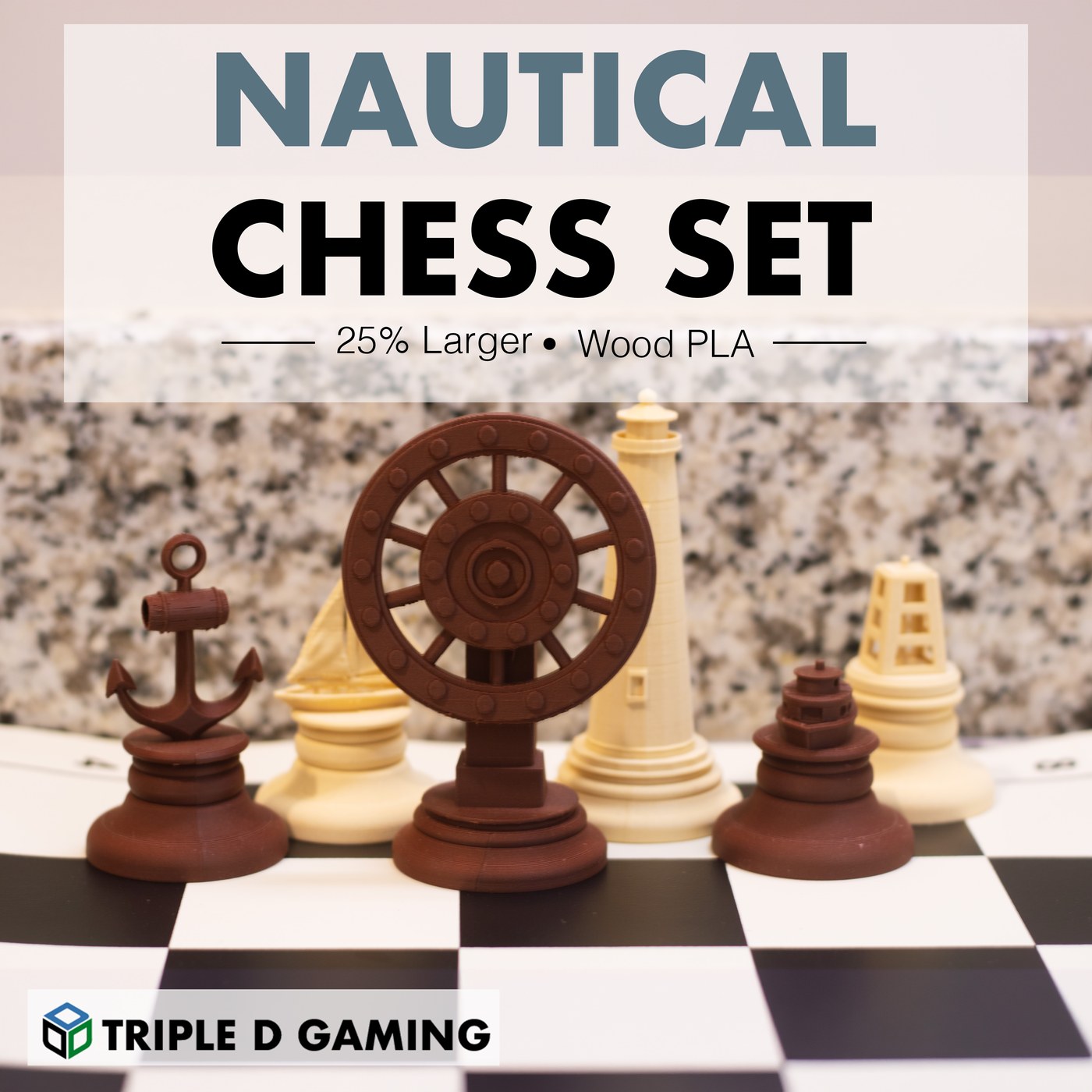 Original wood PLA nautical chess set product photograph