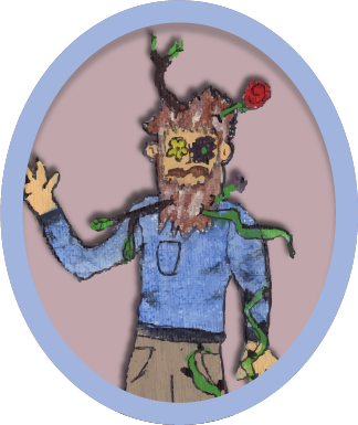 Original illustrated EarthMan character with roots and flowers